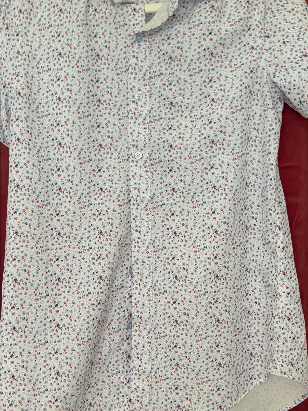 Men's White Micro Floral Button-Up Shirt